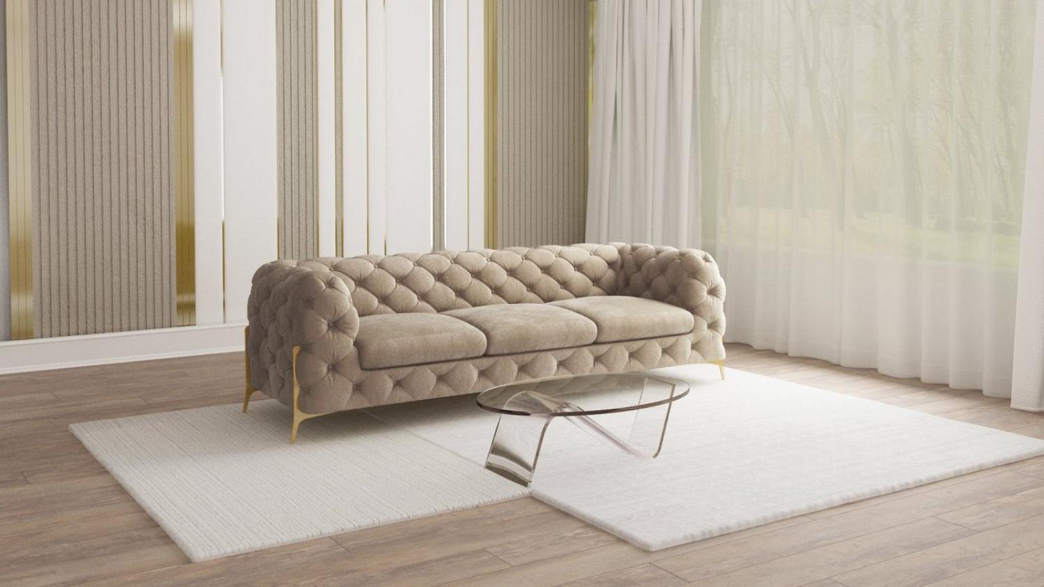 S-Style Möbel Chesterfield-Sofa 3-Sitzer Ashley mit Goldene Metall Füßen, mit Wellenfederung Bild 1