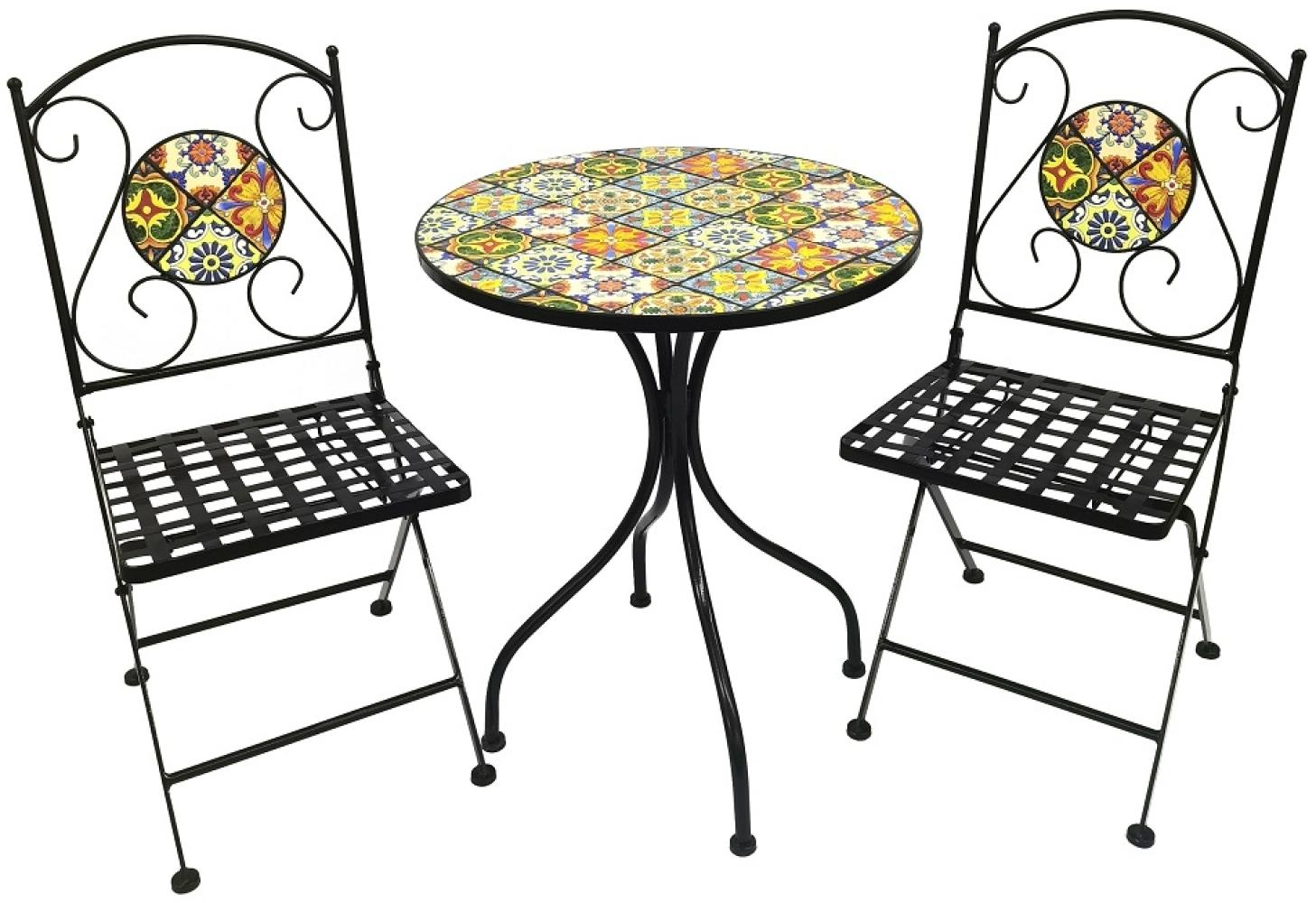 3 teilig Mosaik Eisen Set Gartenset Bistro Set Sitzgruppe Gartenmöbel klappbar Bild 1