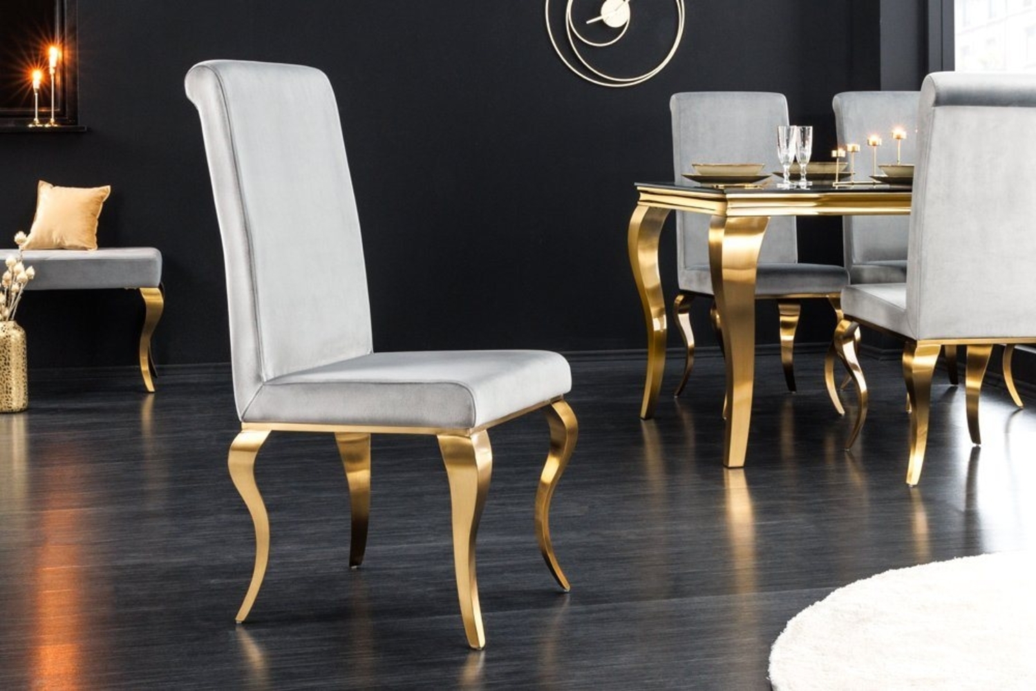 riess-ambiente Polsterstuhl MODERN BAROCK grau / gold (Einzelartikel, 1 St), Esszimmer · Samt · Edelstahl · Wohnzimmer Bild 1