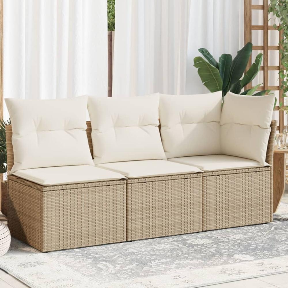 vidaXL Gartensofa mit Kissen 3-Sitzer Beige Poly Rattan 366076 Bild 1