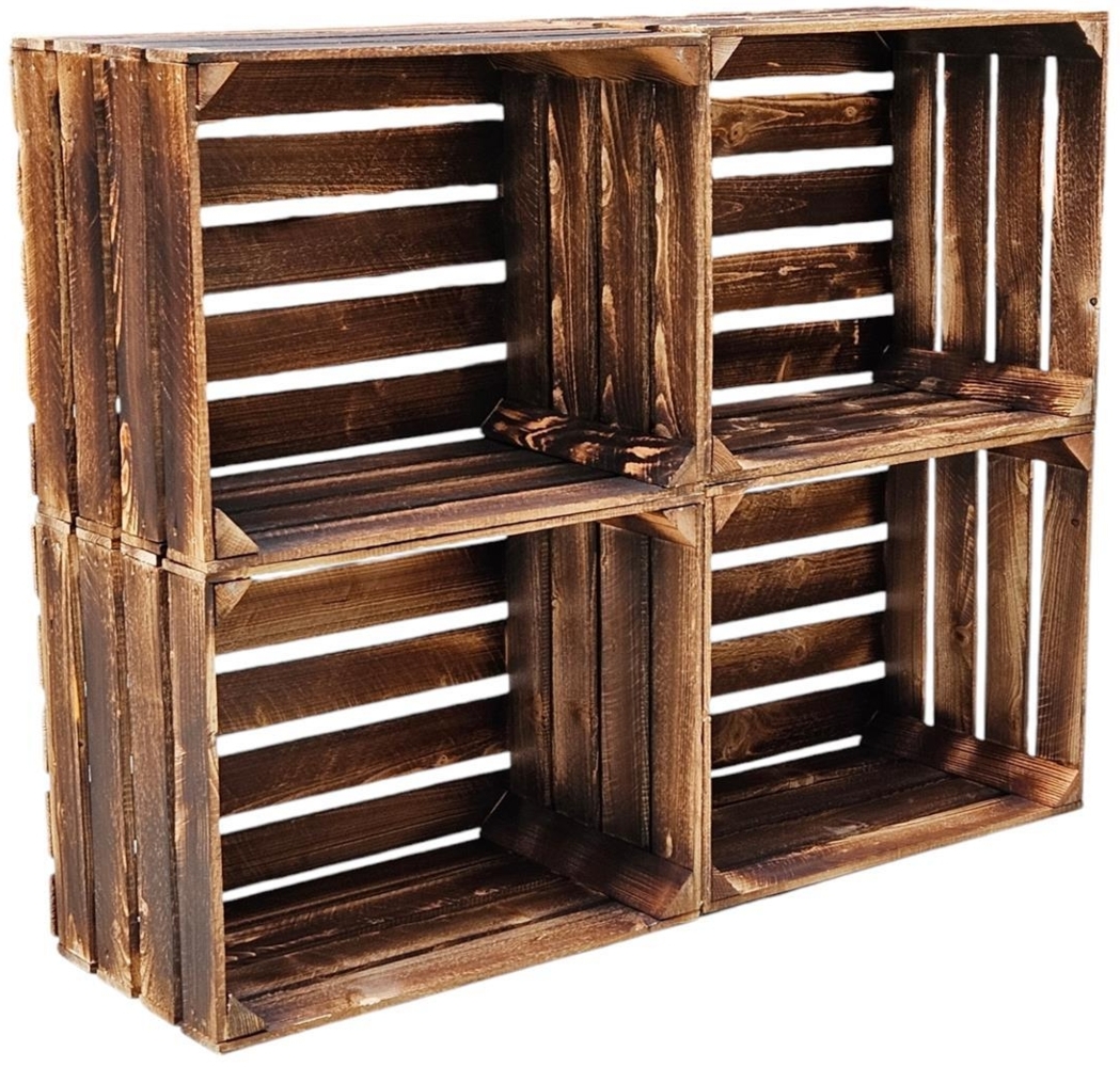 Holzkisten Weinkisten Kisten 4er Set Vintage Geflammt 50 x 40 x 30cm Bild 1
