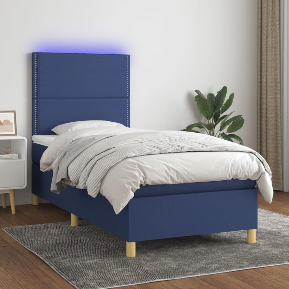 vidaXL Boxspringbett mit Matratze & LED Blau 90x200 cm Stoff 3135331 Bild 1