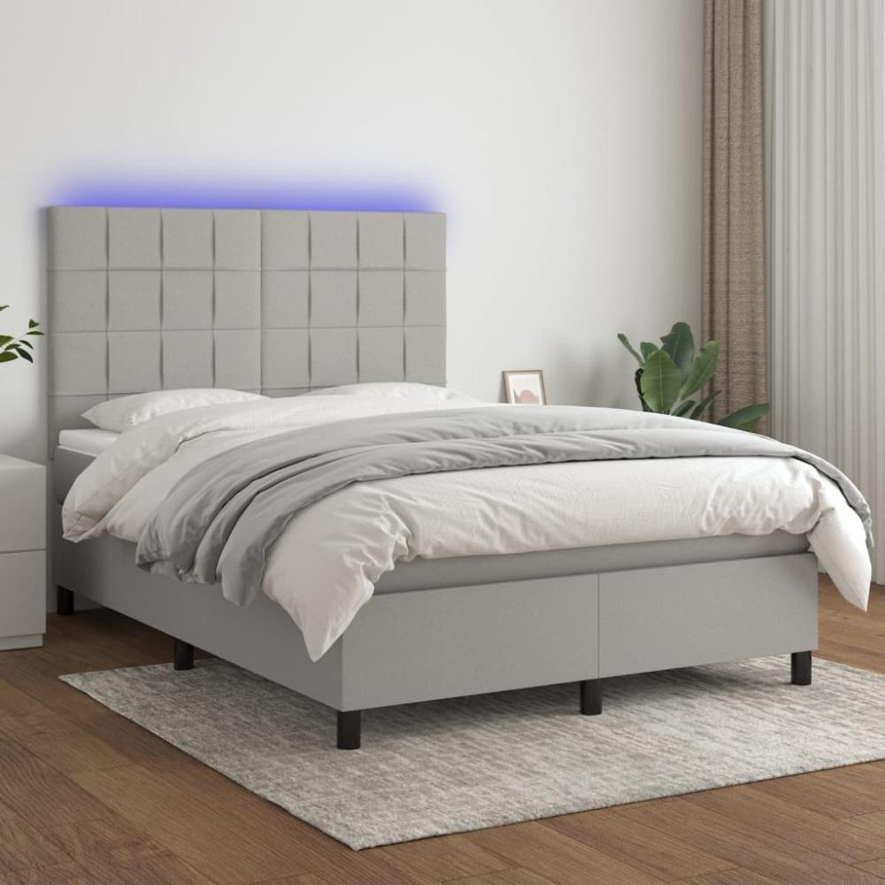 vidaXL Boxspringbett mit Matratze & LED Hellgrau 140x200 cm Stoff 3134877 Bild 1