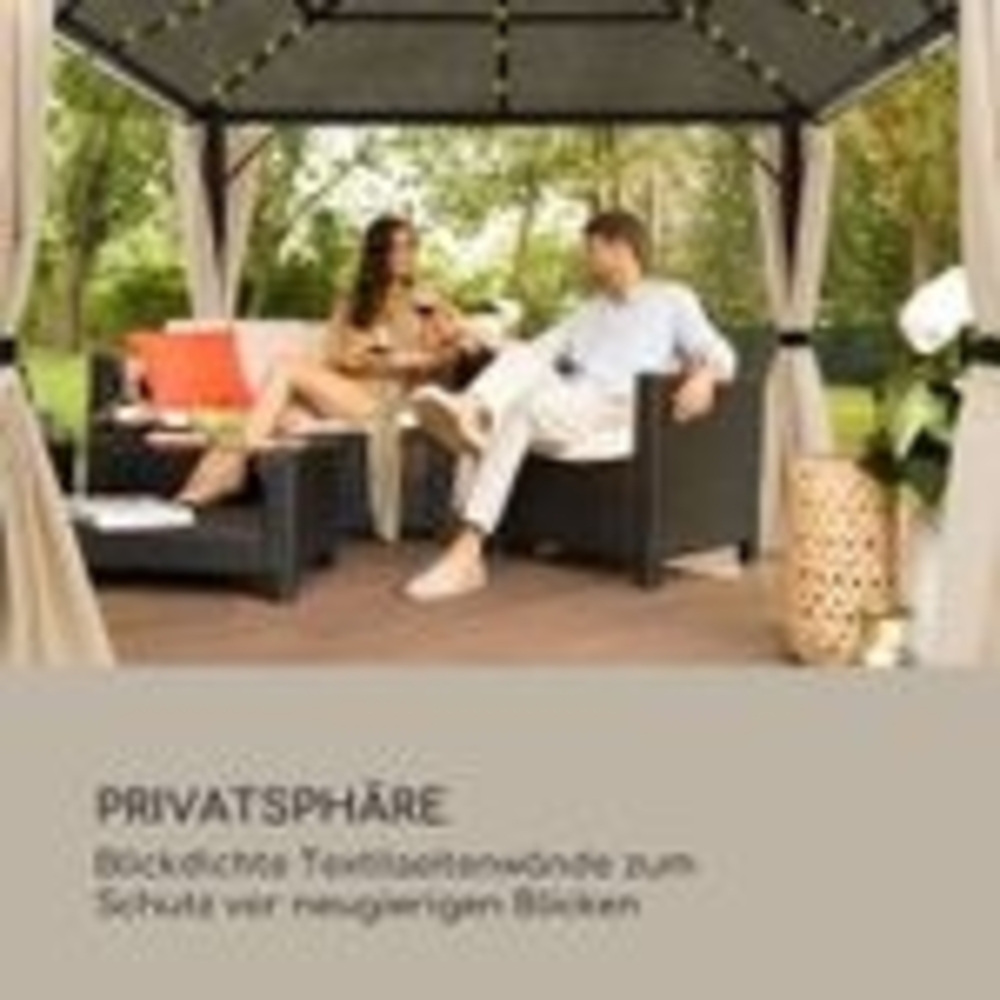 blumfeldt Pantheon Solid Sky Ambient Solar Pavillon, Komplett-Set, mit Seitenwänden, Material Gestell: Aluminium, Material Dach: Polycarbonat, mit Solar-Beleuchtung, Maße: ca. 3x4 m, hellgrau Bild 1