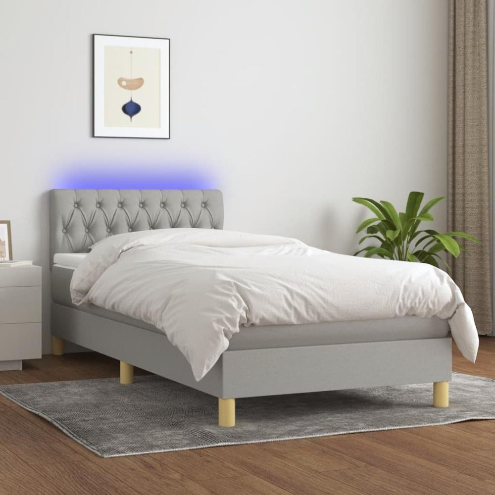 vidaXL Boxspringbett mit Matratze & LED Hellgrau 90x200 cm Stoff, Härtegrad: H2 [3133925] Bild 1