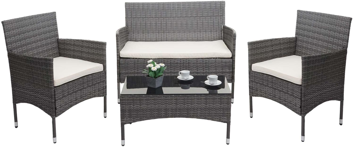 Poly-Rattan Garnitur HWC-F55, Balkon-/Garten-/Lounge-Set Sofa Sitzgruppe grau, Kissen creme Bild 1