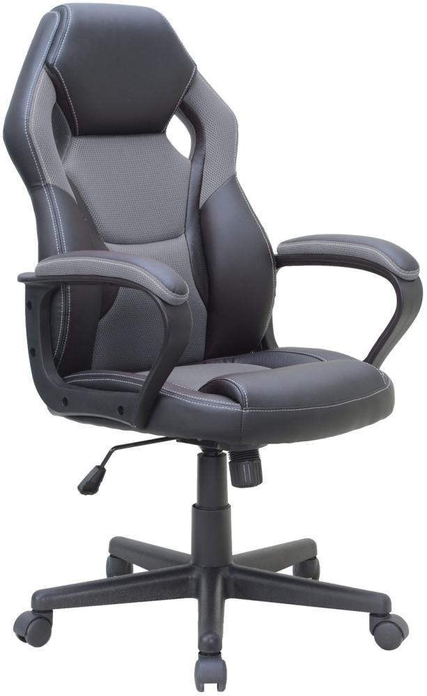 byLIVING Chefsessel Matteo / Gaming-Chair bis 110 kg belastbar /Kunststoff & Kunstleder schwarz /Armlehnen gepolstert /Applikation Mesh schwarz-grau /Sicherheitsrollen / B 60, H 103-113, T 65 cm Bild 1