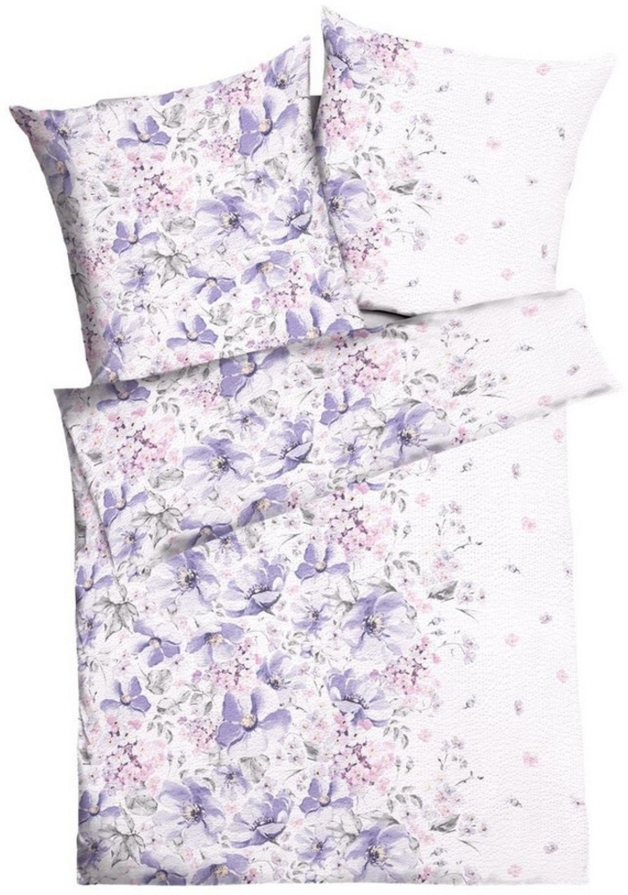 JACK Bettwäsche 135x200cm / 155x220cm Dana Flieder Kaeppel, Seersucker, 2 teilig, dezentes Blumenmuster, Rosa, Offwhite Bild 1