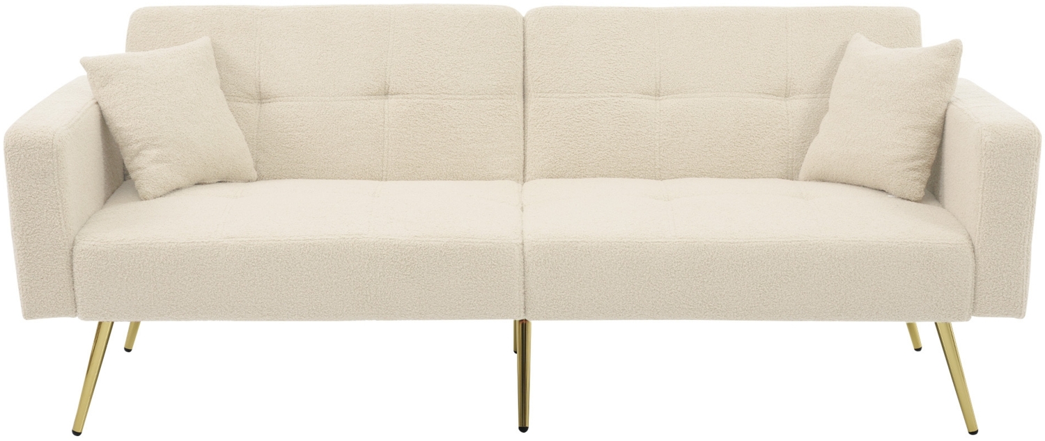 Merax sofa Schlafsofa mit Bettfunktion, verstellbarem Winkel, goldenen Beinen, mit Kissen und seitlichen Aufbewahrungstaschen, Beige Bild 1