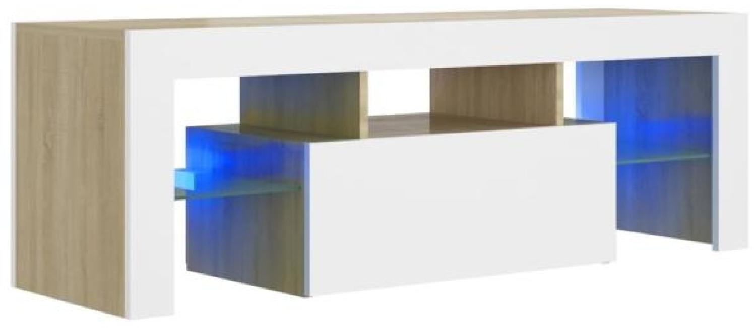 vidaXL TV-Schrank mit LED-Leuchten Weiß Sonoma-Eiche 120 x 35 x 40 cm, Mit Beleuchtung [804351] Bild 1