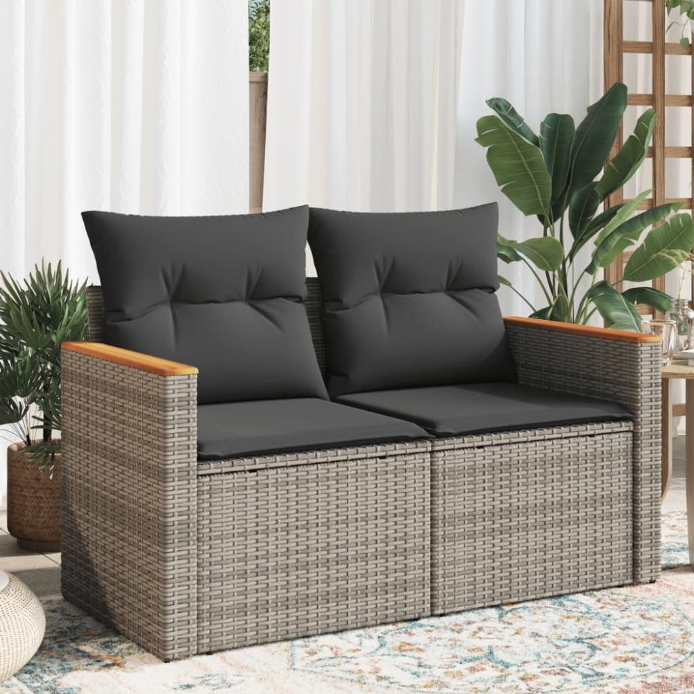 vidaXL Gartensofa 2-Sitzer mit Kissen Grau Poly Rattan 366144 Bild 1