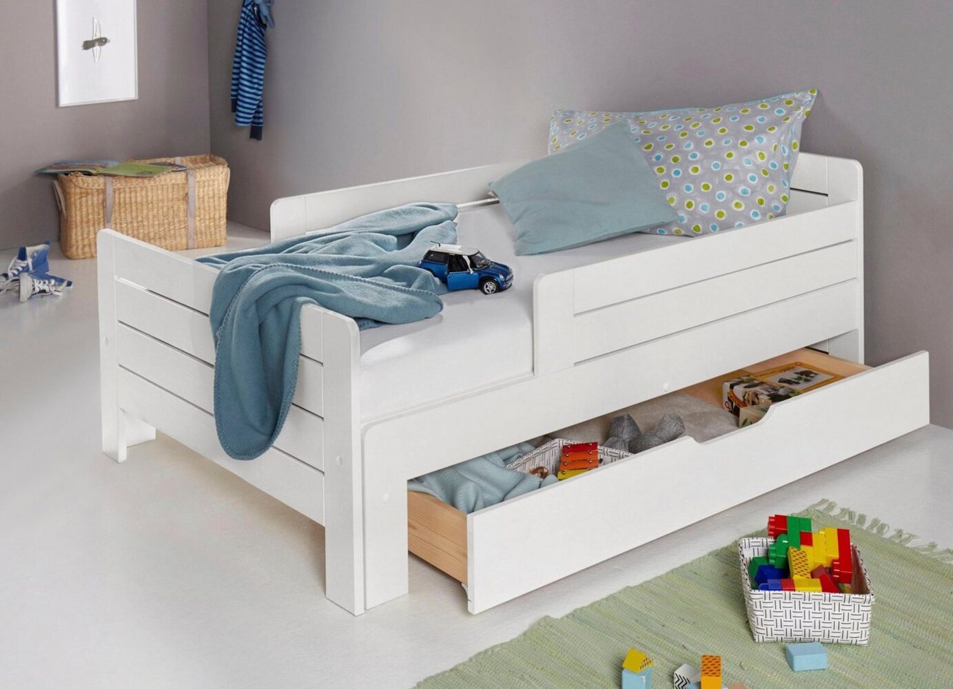 Lüttenhütt Funktionsbett "LOTTE " Bestseller! Kinderbett mit Rausfallschutz, Schublade optional, Mitwachsend, FSC® zertifiziertes Massivholz Bild 1