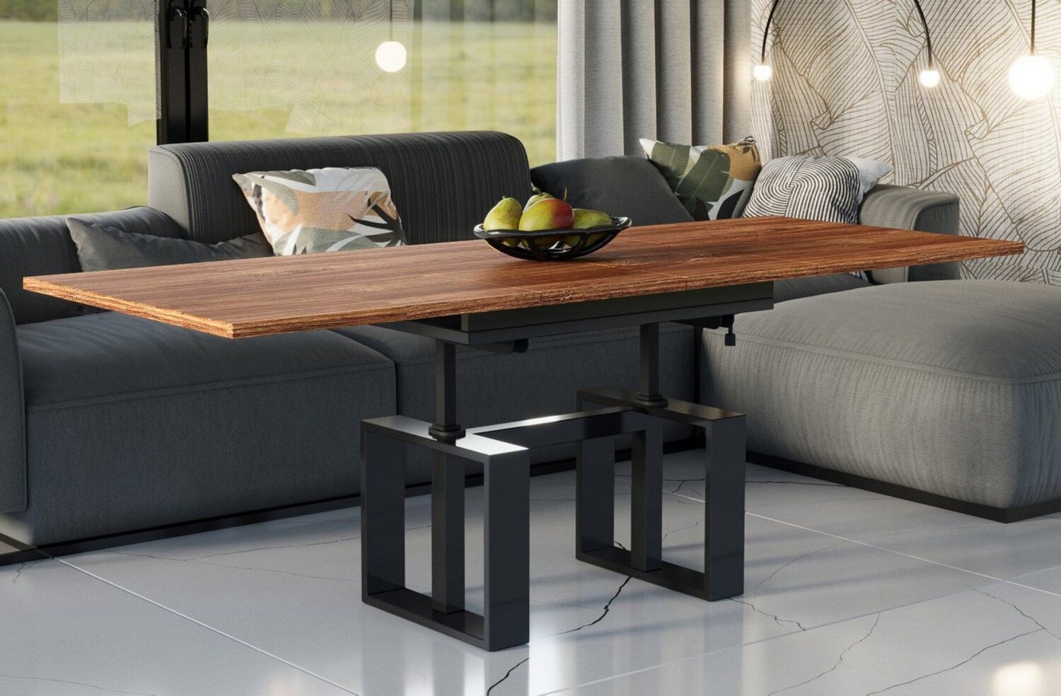 Endo-Moebel Couchtisch Empoli - ausziehbar 110-170cm und höhenverstellbar Doppellift Metall, Couch- & Esstisch, Funktionstisch, modern Design, umwandelbar Bild 1