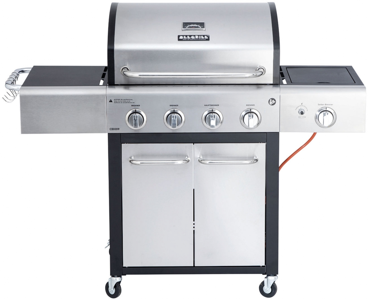 Allgrill Basic-Line Festival Edelstahl/schwarz Gasgrill mit 4 Brennern und Seitenkocher Bild 1