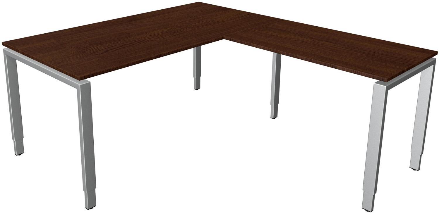 Kerkmann Schreibtisch Form 5 B 1600 x T 800 x H 680-820 mm mit Anbautisch B 1000 x T 600 mm auf 4 Bein-Gestell, Wenge Bild 1