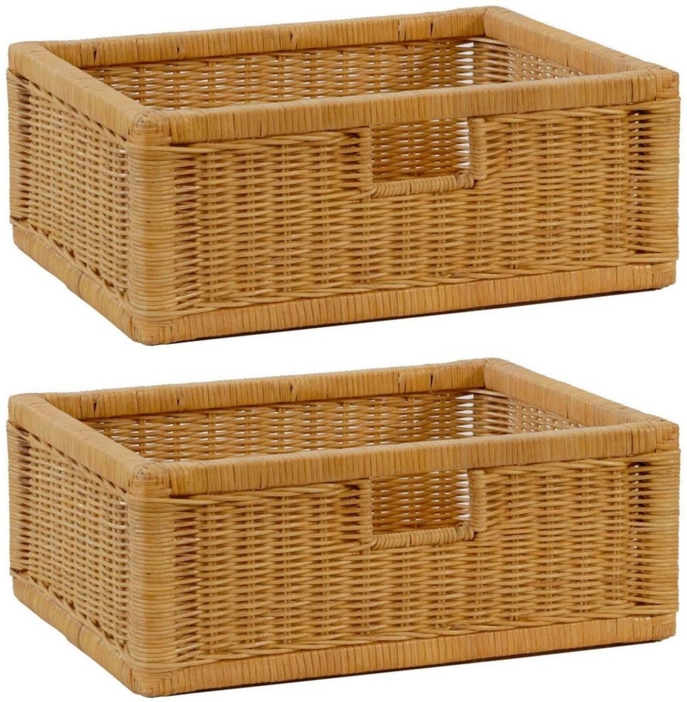 Krines Home Regalkorb 2er Set Regalkorb Aufbewahrungskorb Korb geflochten Rattan Korbset (2-teiliges Set), ca. 43 x 32 x 17,5 cm Aufbewahrung Regal Schrankkorb Bild 1