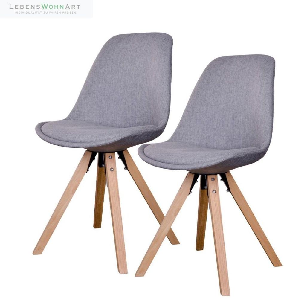 Design Stuhl SKAGEN (2er Set) hellgrauer Stoff + Holzbeine natural Bild 1