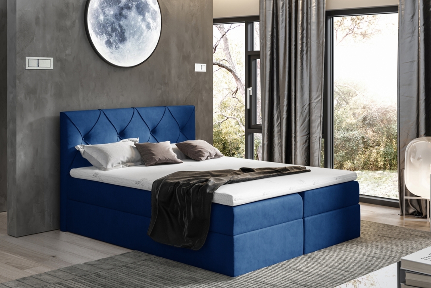 99rooms Arian Boxspringbett Velours 120x200 cm Dunkelblau Bild 1