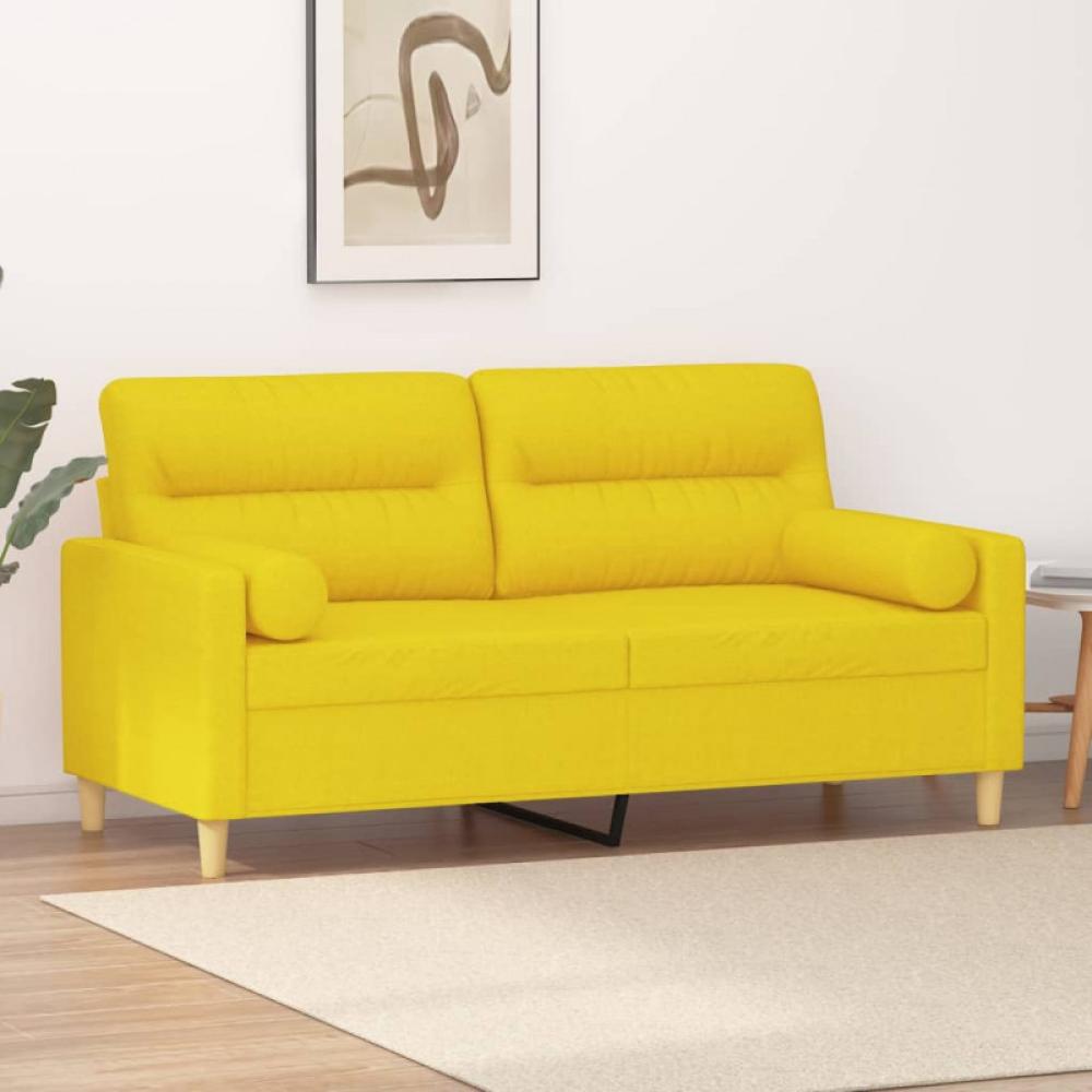 2-Sitzer-Sofa mit Zierkissen Hellgelb 140 cm Stoff Bild 1