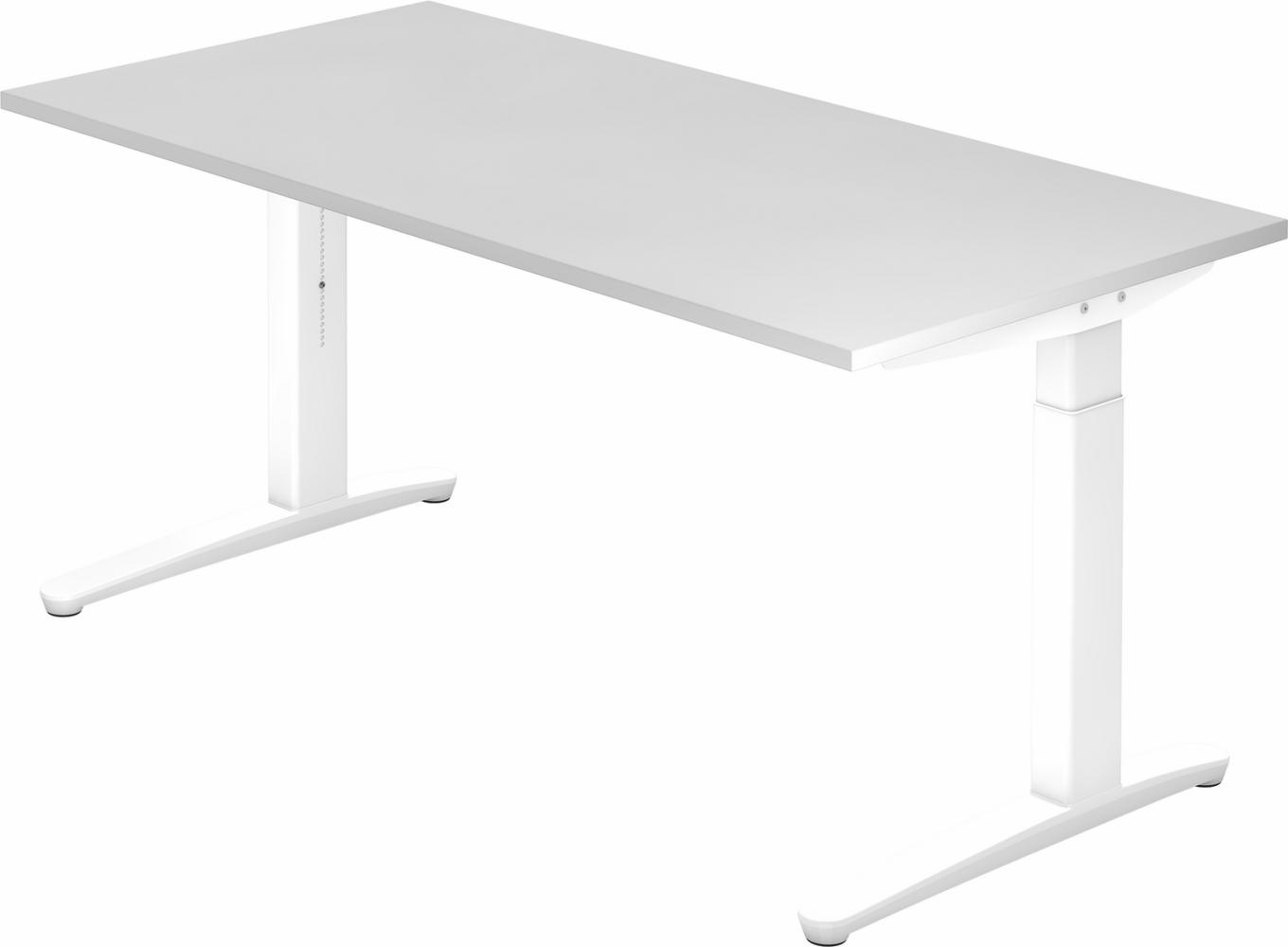 bümö® Design Schreibtisch XB-Serie höhenverstellbar, Tischplatte 160 x 80 cm in weiß, Gestell in weiß Bild 1