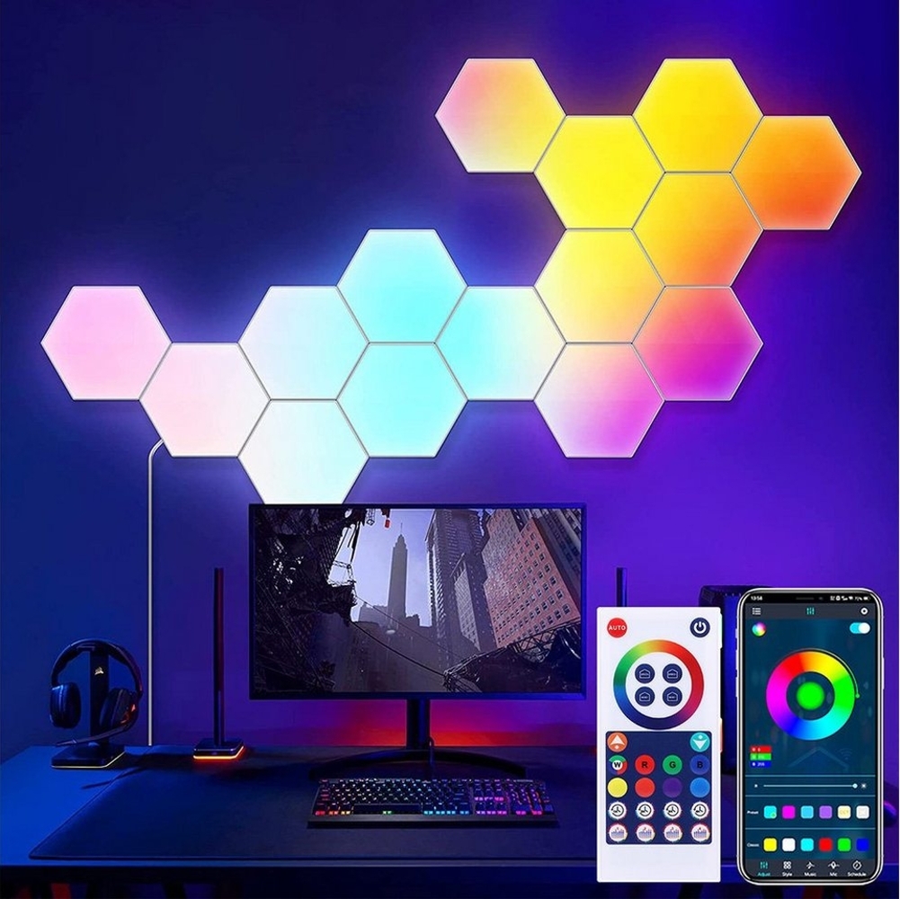Jibenhome LED Dekolicht Hexagon LED Panel, Sechseck Light, Musik Sync, Smart Wandleuchte, RGB, Mit Bluetooth-App und Fernsteuerung Ambiance Wandleuchter für Gaming Bild 1