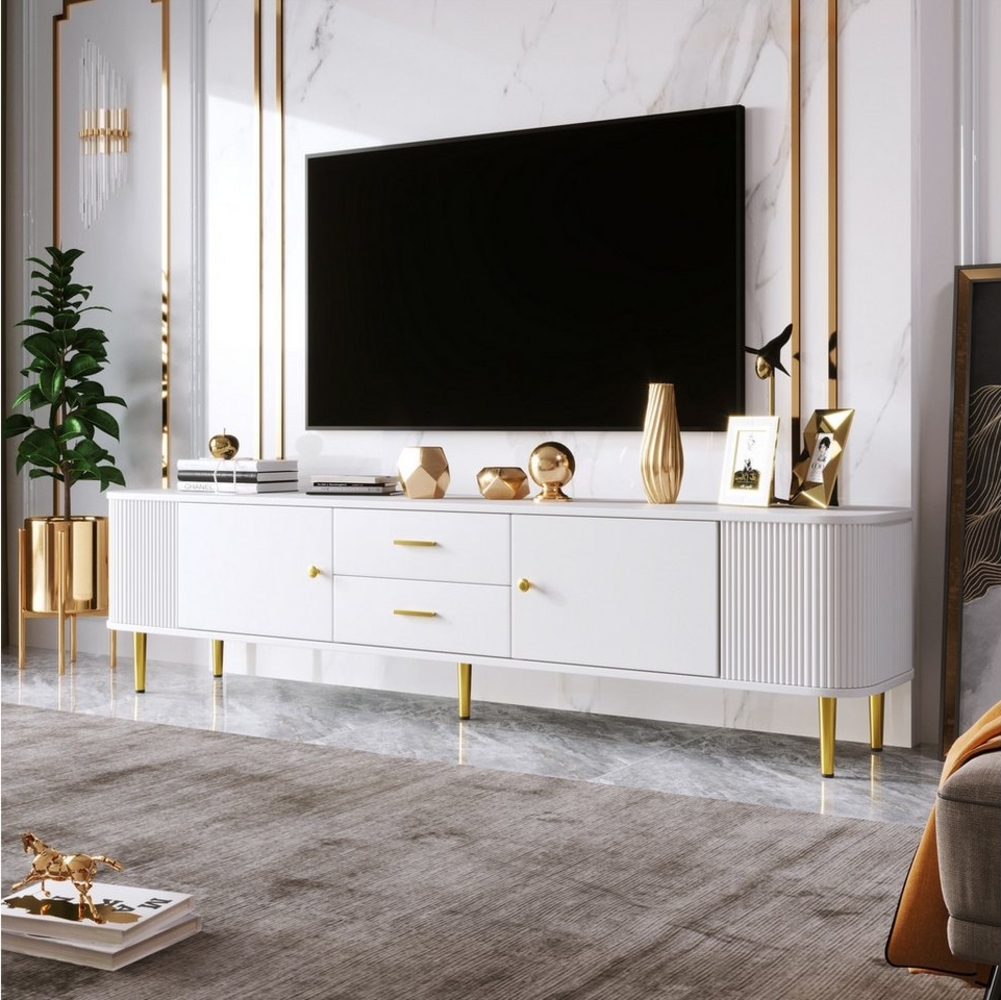 STILVORA Lowboard mit gewellten Seiten,TV-Schrank TV-Regal mit goldenen Griffen&Beinen (TV-Board mit goldenen Griffen und Beinen, 1 St, 2 Schubladen, 2 Türen), mit geschwungenen Ecken, gewellten Seiten Bild 1