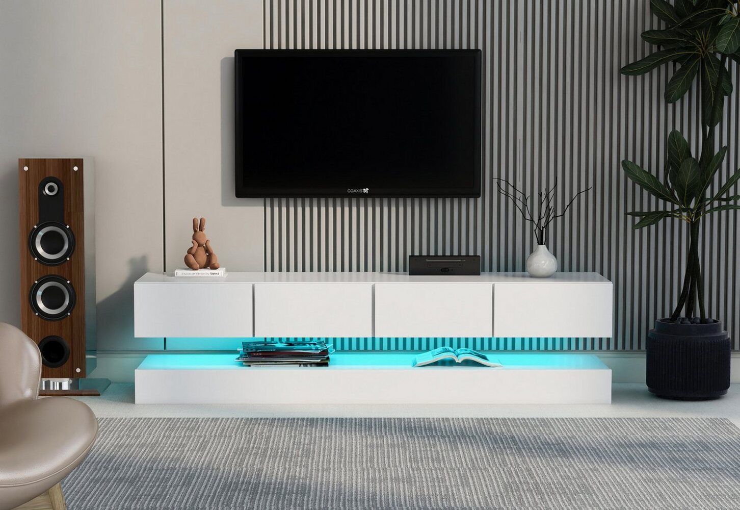 REDOM TV-Schrank LED TV Lowboard,Wandmontierter,TV-Ständer (Weiß 130*33*15cm Stauraum mit großer Kapazität, für bis zu 55 Zoll Fernseher Haltbarer und stabiler TV-Tisch) TV-Möbel mit 2 Schränken und 4 großen Schubladen Bild 1