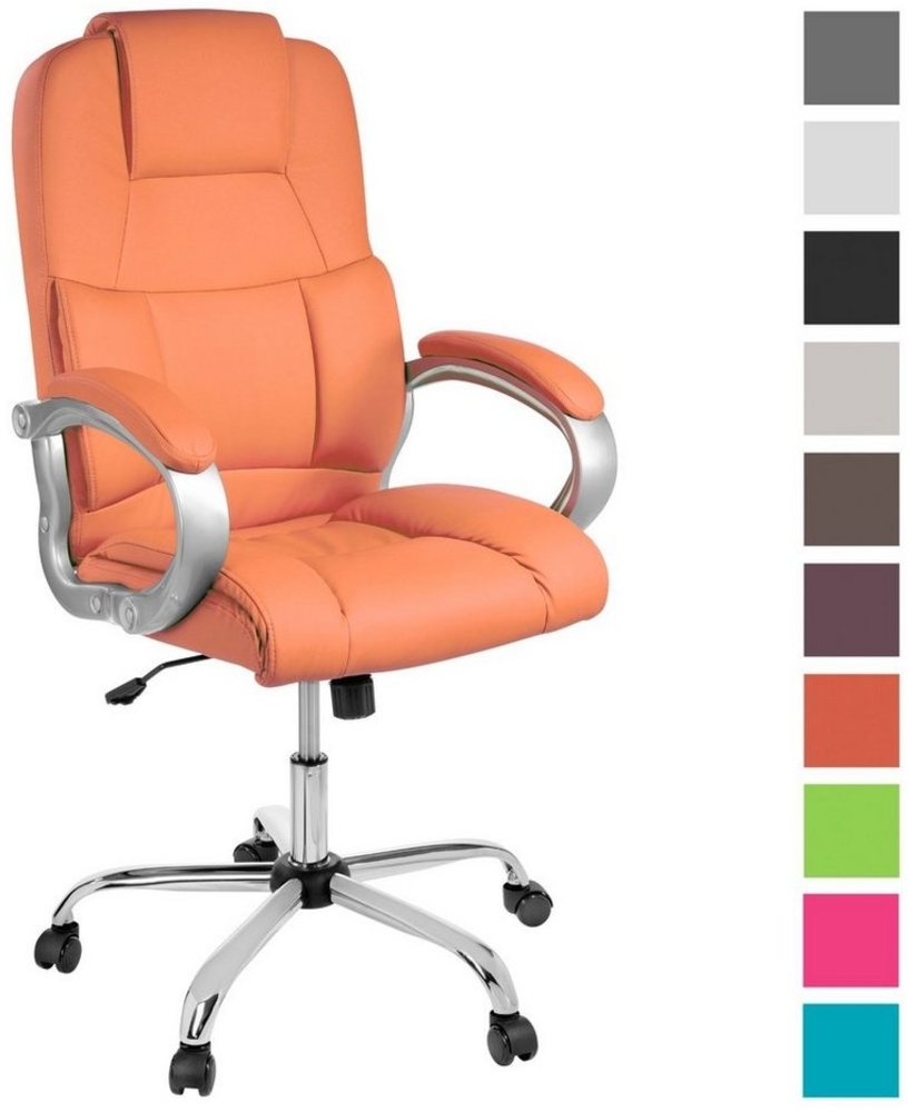 TPFLiving Chefsessel Denver mit abgebremsten Rollen (XXL Bürostuhl ergonomisch gepolsterter Schreibtischstuhl), Drehstuhl aus Kunstleder, Belastbarkeit bis 150 kg - Orange Bild 1