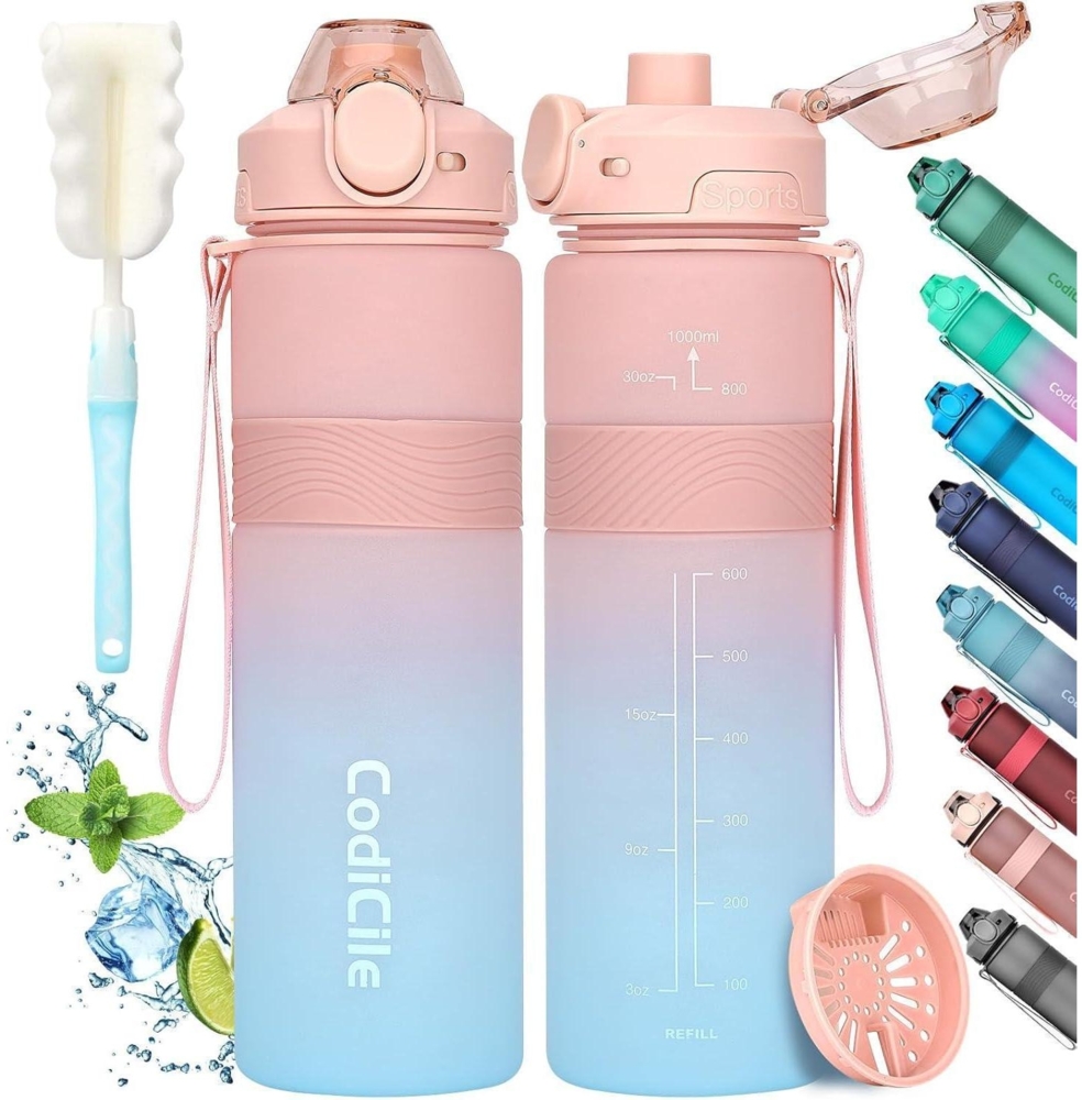 CodiCile Trinkflasche BPA-frei 1 Liter Sport Wasserflasche Auslaufsicher 1L Bild 1