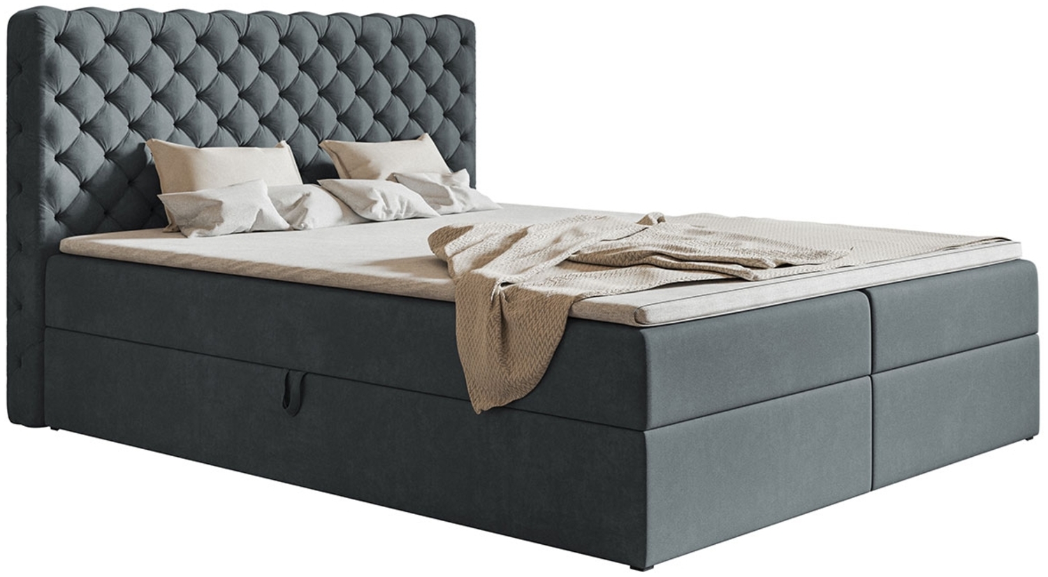 AX LIVING Boxspringbett Bonio VIII – 160 cm Breite, Schlafkomfort Grau Bild 1