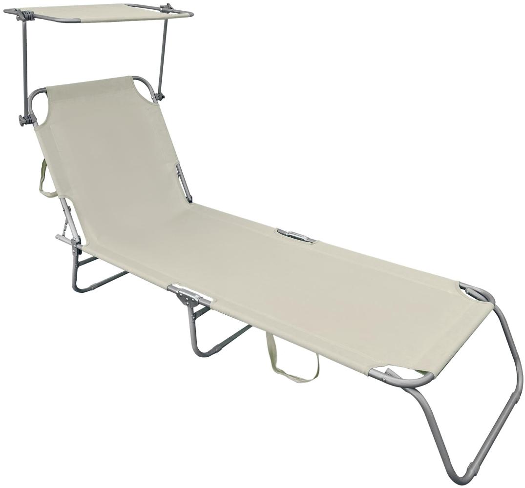 XL 3-Bein Gartenliege Sonnenliege Strandliege Gartenmöbel Sonnendach klappbar Beige Bild 1