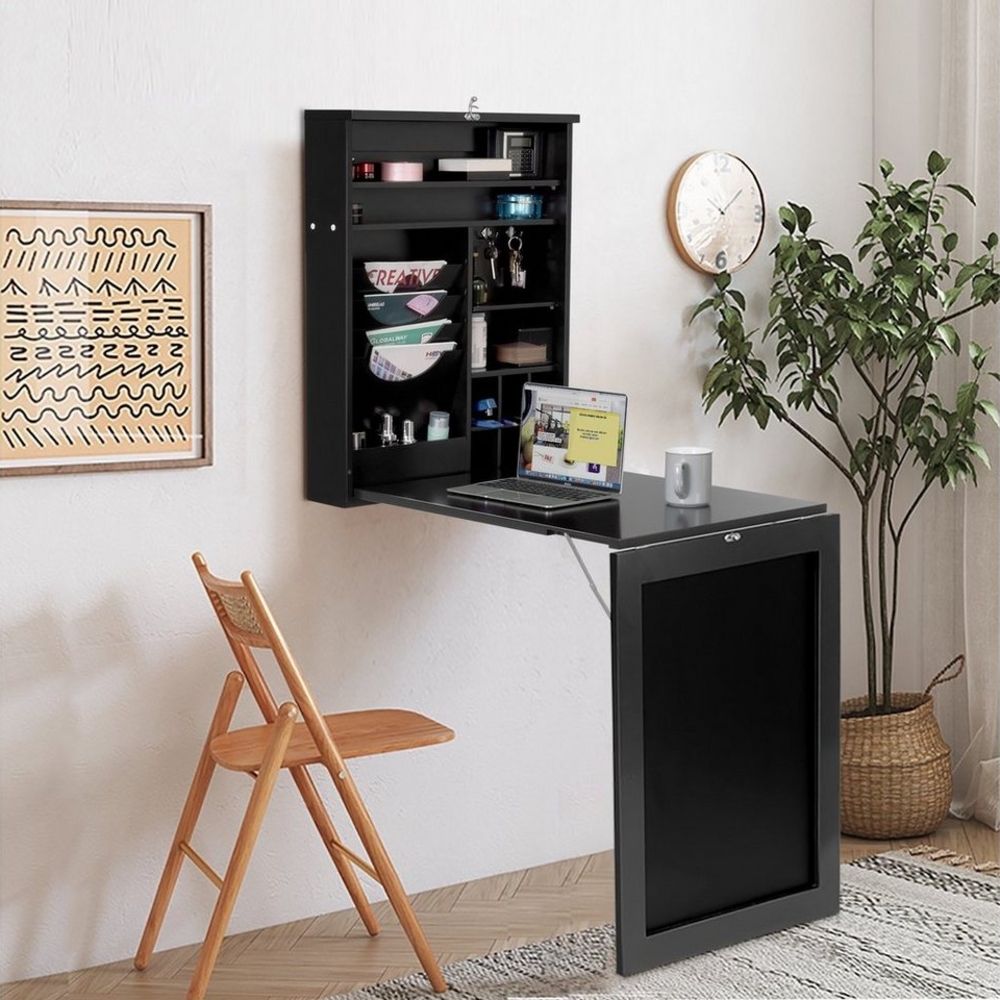 COSTWAY Wandtisch klappbar, Wandklapptisch mit Tafel, multifunktional Bartisch Esstisch Klappschreibtisch Küchentisch für Zuhause und Büro Bild 1