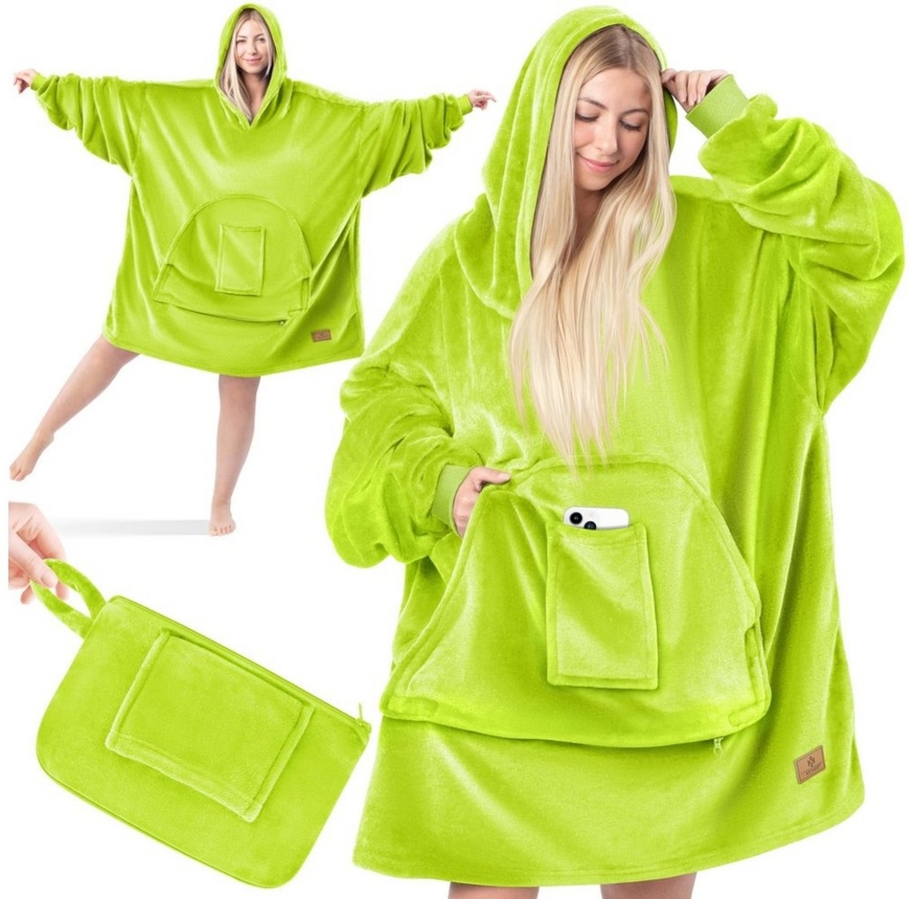 KESSER® Hoodie Decke Kuscheldecke mit Ärmeln Deckenpullover Vielseitig Tragbare Decke zum Anziehen für Damen & Herren, Sweatshirt Warm Kuschelpullover Erwachsene weich Ärmeldecke Oversize Kiwi Bild 1