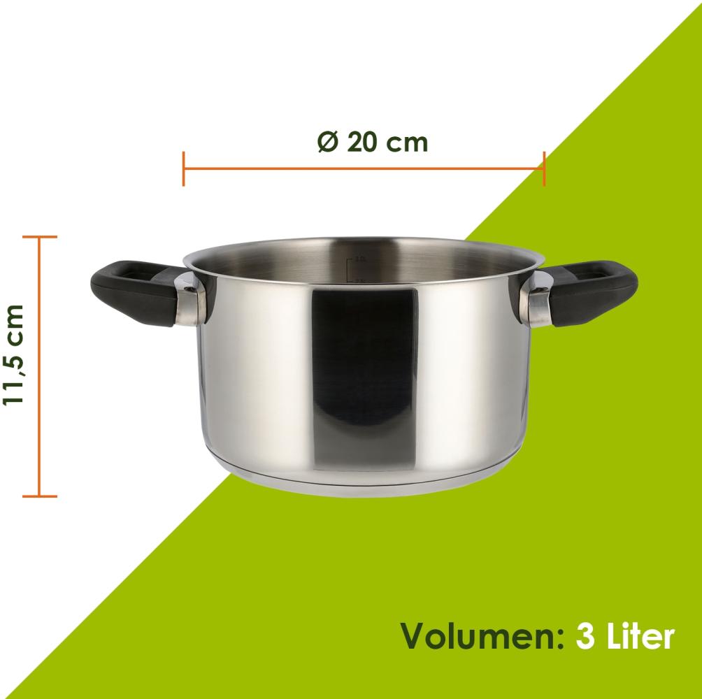 Level One Topf Kochtopf 20 cm Induktion, Edelstahl unbeschichtet | 11,5 cm hoher Rand, 3 Liter Volumen | spülmaschinengeeignet, für alle herdarten geeignet Bild 1