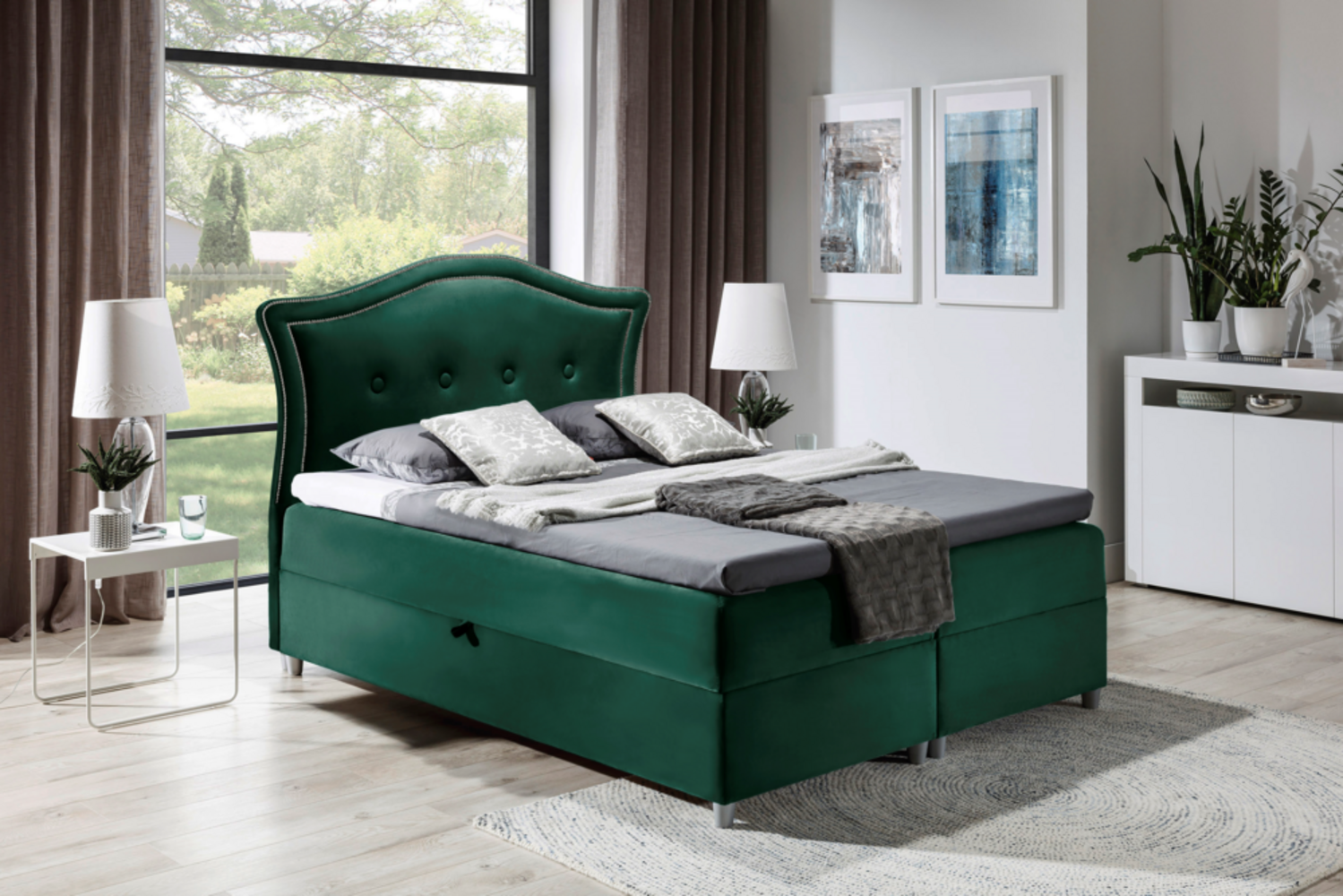 99rooms Marlon Boxspringbett Velours 200x200 cm Grün Bild 1