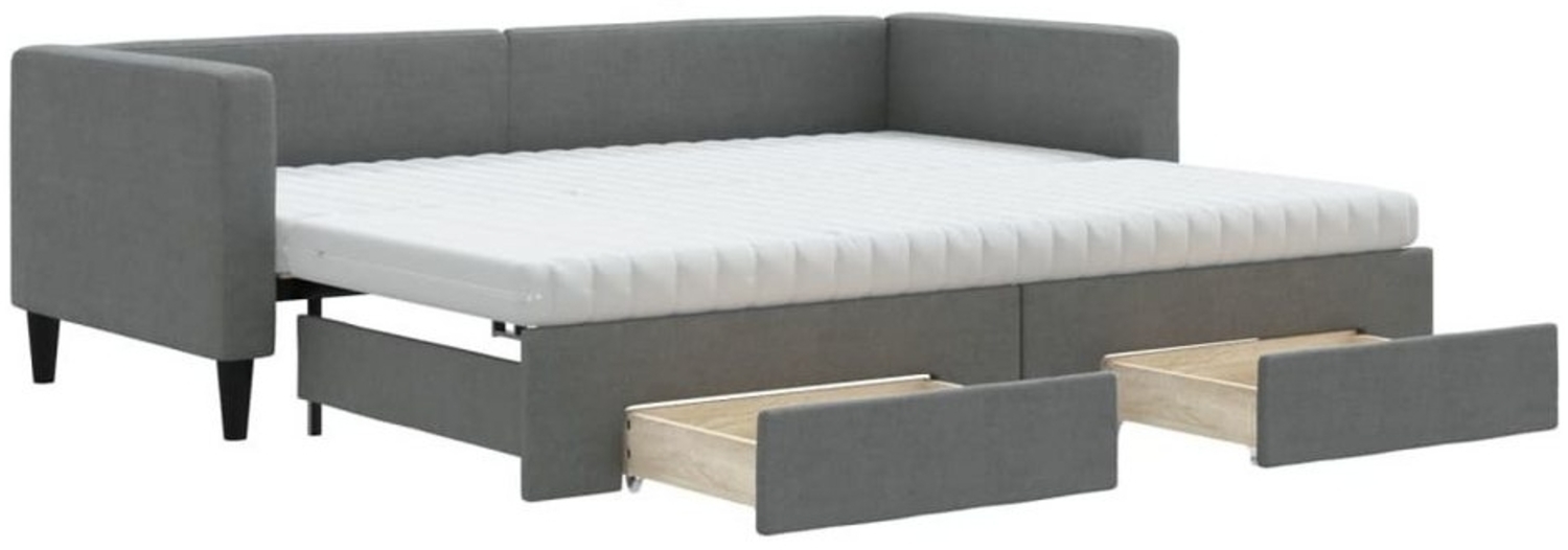 vidaXL Bett Tagesbett Ausziehbar mit Schubladen Dunkelgrau 90x200 cm Stoff Bild 1