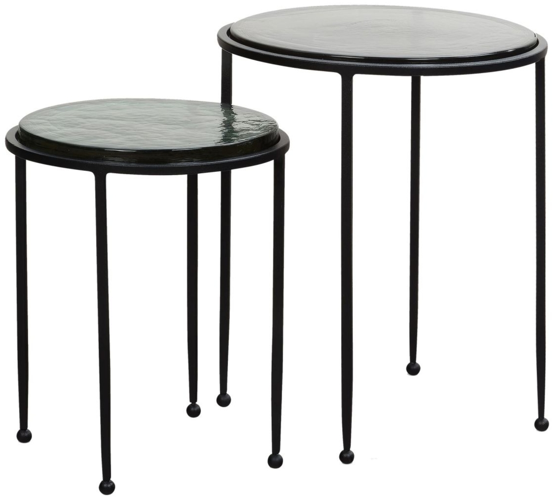 Beistelltisch 2er Set Grün Schwarz Design Satztisch Glas Metall Rund, Wohnzim... Bild 1