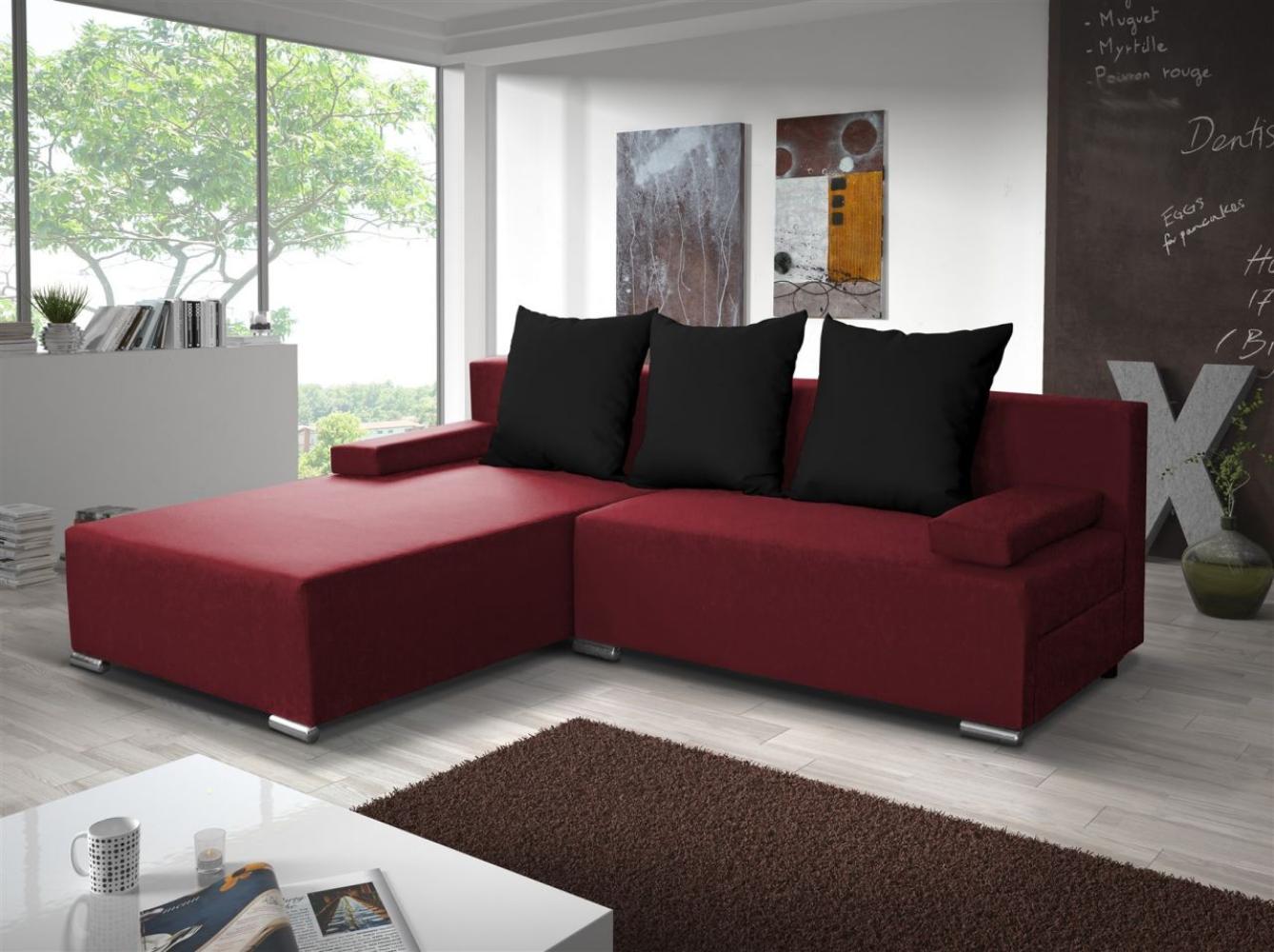 Ecksofa Sofa LUCY mit Schlaffunktion Rot / Schwarz Ottomane Links Bild 1