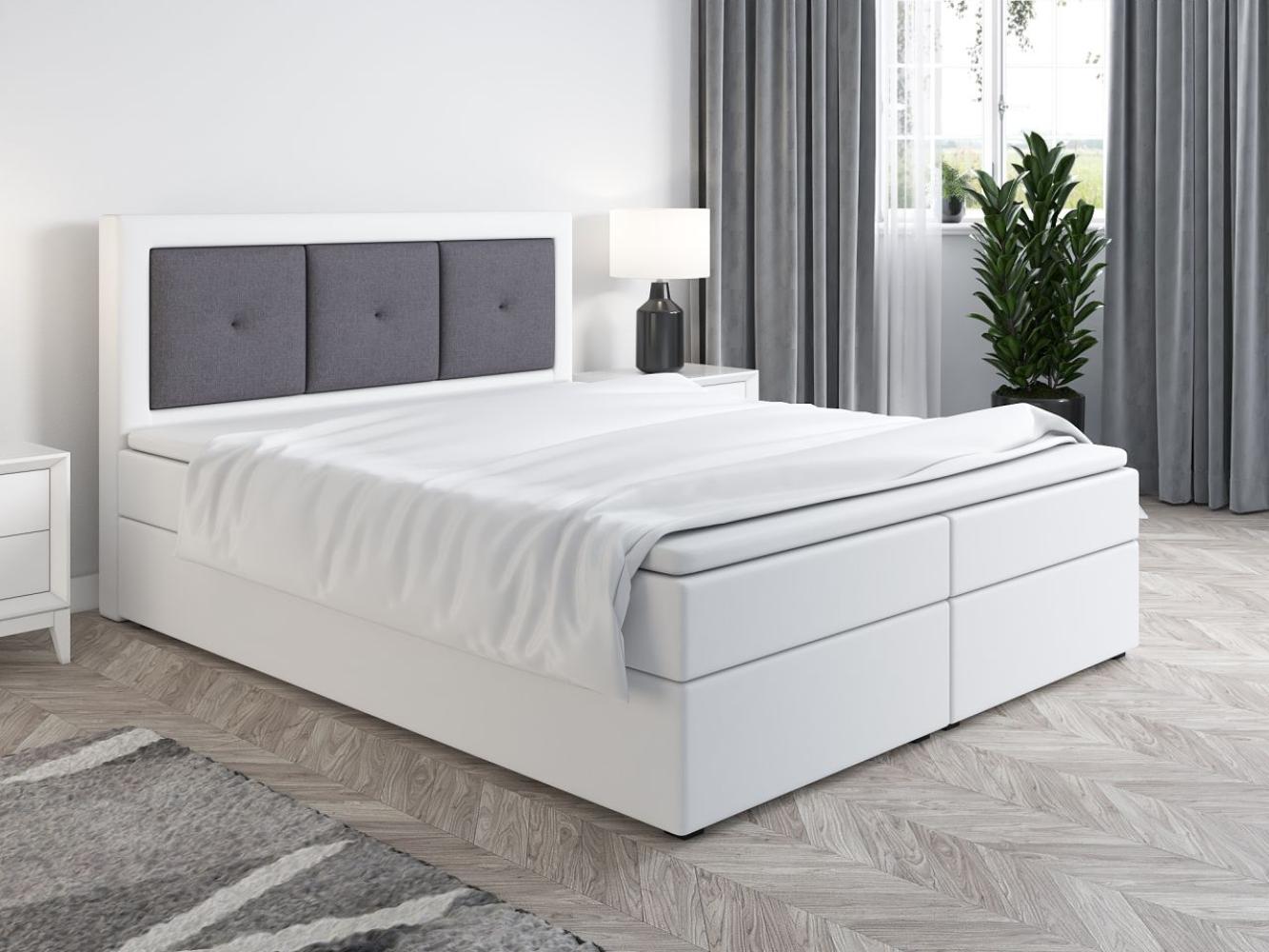 Boxspringbett Schlafzimmerbett MILES 180x200cm Weiss-Dunkelgrau inkl. Bettkasten Bild 1