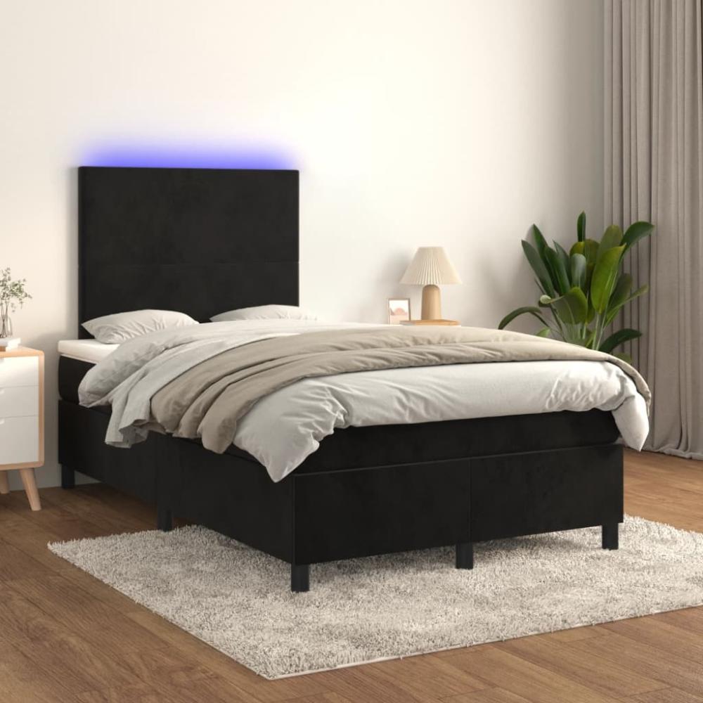 vidaXL Boxspringbett mit Matratze & LED Samt Schwarz 120 x 200 cm, Härtegrad: H2 [3135995] Bild 1