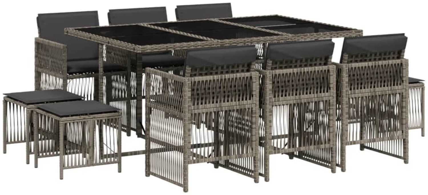 vidaXL 11-tlg. Garten-Essgruppe mit Kissen Grau Poly Rattan 3210968 Bild 1