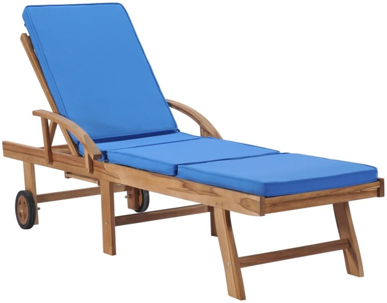 vidaXL Sonnenliege mit Auflage Massivholz Teak Blau 48025 Bild 1