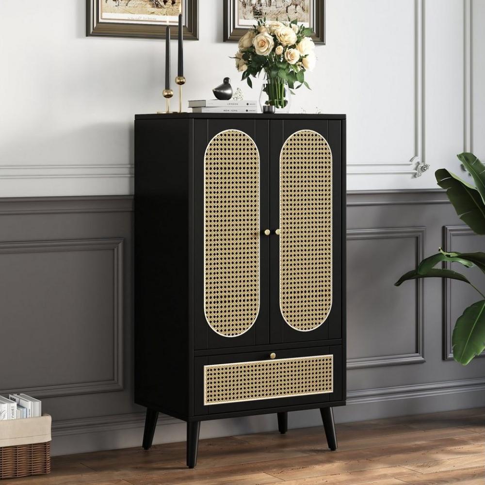 REDOM Sideboard Highboard Esszimmerschrank Bücherregal Rattan-Design (mit 2 Türen, 1 Schublade), H: 110.5,cm Bild 1