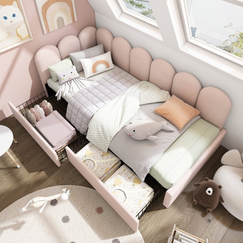 HAUSS SPOLE Polsterbett 90x190cm mit 2 Schubladen, Lattenrost, Samt Rosa (Ohne Matratze) (1-tlg, 2 Schubladen, ohne Matratze), mit Stauraumschubladen und Lattenrost Bild 1