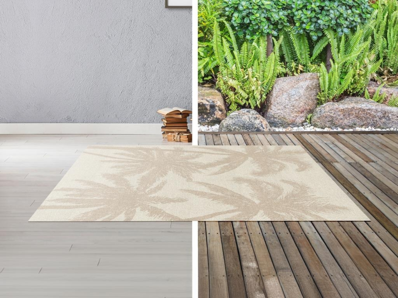 Vente-unique - Indoor- oder Outdoor-Teppich mit Palmenmotiv - 150 x 200 cm - Beige - BENERIS Bild 1