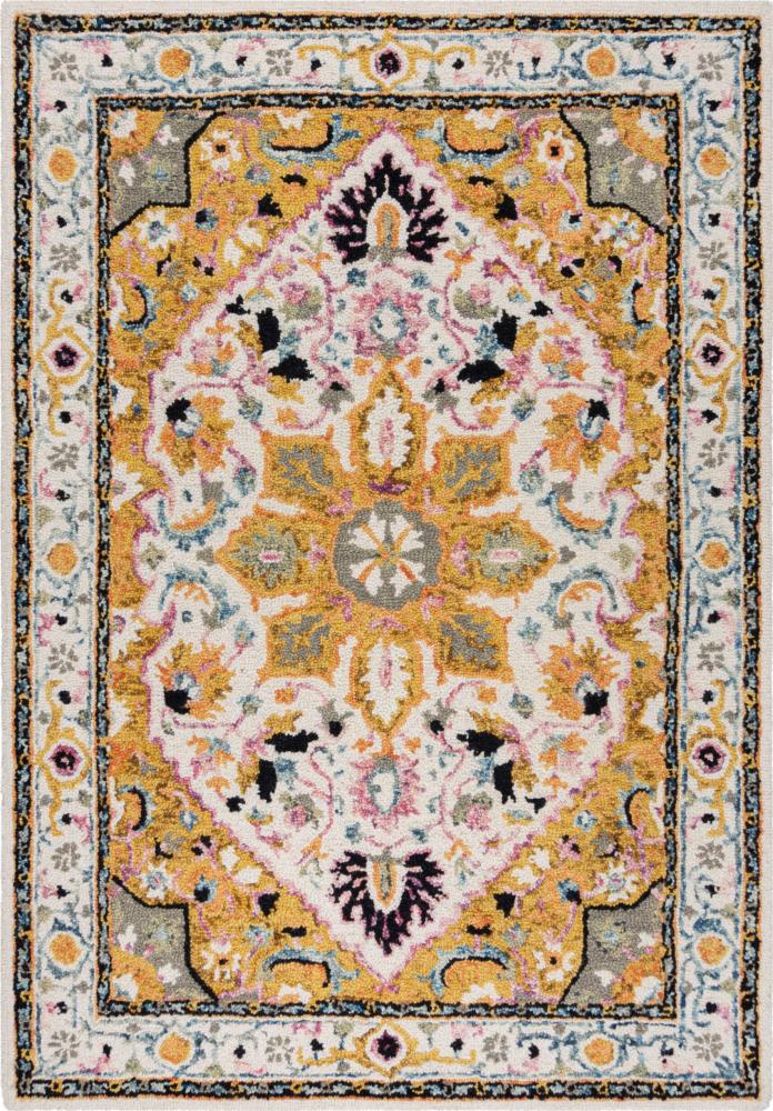 Kadima Design Traditioneller Wollteppich in Gelb-Grau, "Soar Andy". 160x230 cm Bild 1