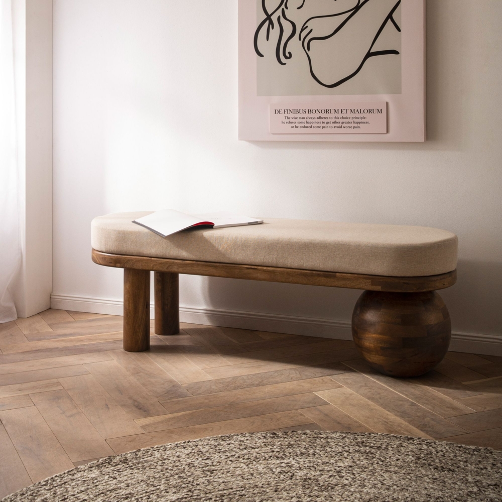 FINEBUY Sitzbank FB108544 (Sitzbank Stoff Massivholz Bank 140x47,5x41,5 cm), 2er Stoffbank Flur, Flurbank Bettbank Klein Bild 1
