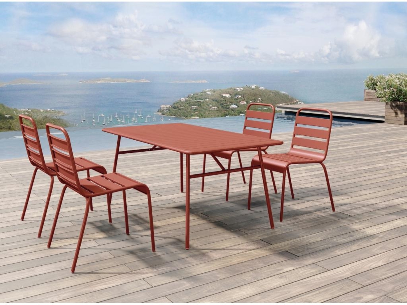 Vente-unique - Garten-Essgruppe: Tisch D. 160 cm + 4 stapelbare Stühle - Metall - Terracotta - MIRMANDE von MYLIA Bild 1