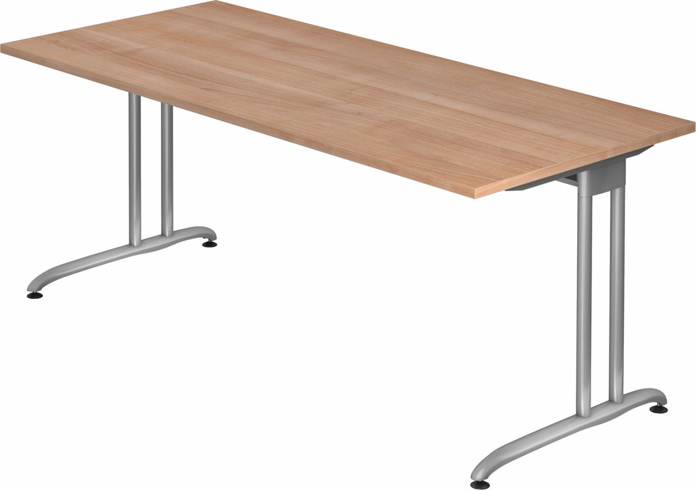 bümö Schreibtisch groß, Serie 180x80 cm, Tischplatte aus Holz in Nussbaum, Gestell aus Metall in Silber - PC Tisch, großer Computertisch für's Büro, Office Bürotisch, BS-19-N Bild 1