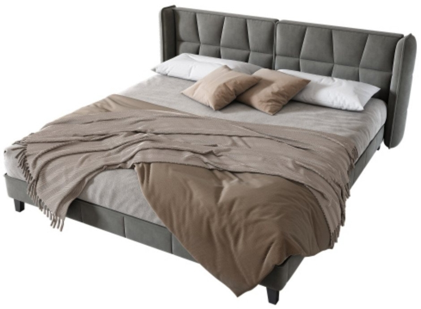 Ulife Polsterbett Doppelbett mit Lattenrost und Kopfteil Samt, Jugendbett, 180x200cm, Grau Bild 1